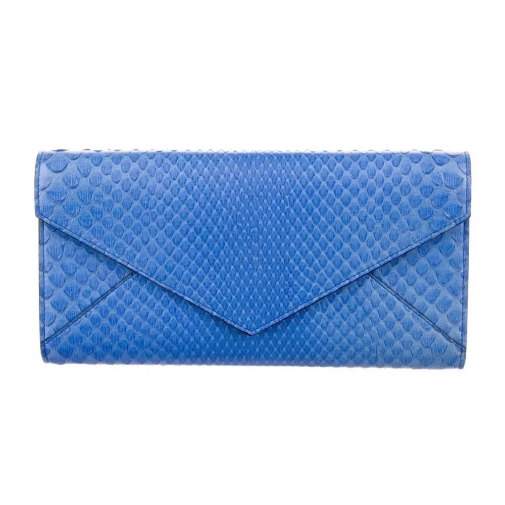 Smythson python leather clutch, Nile Blue - Picture 1 of 5